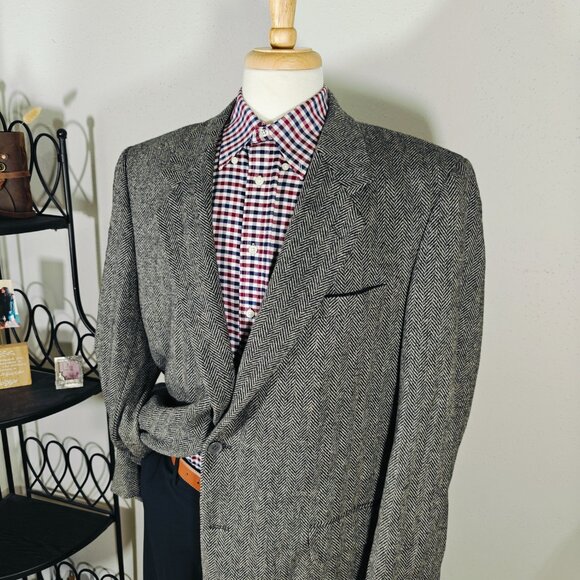 Monsieur Adolfo Men's‎ Tweed Sport Coat Blazer Two Button Gray Herringbone 46L - Picture 5 of 14